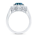 Rosec Jewels-Genuine London Blue Topaz Statement Engagement Ring with Diamond