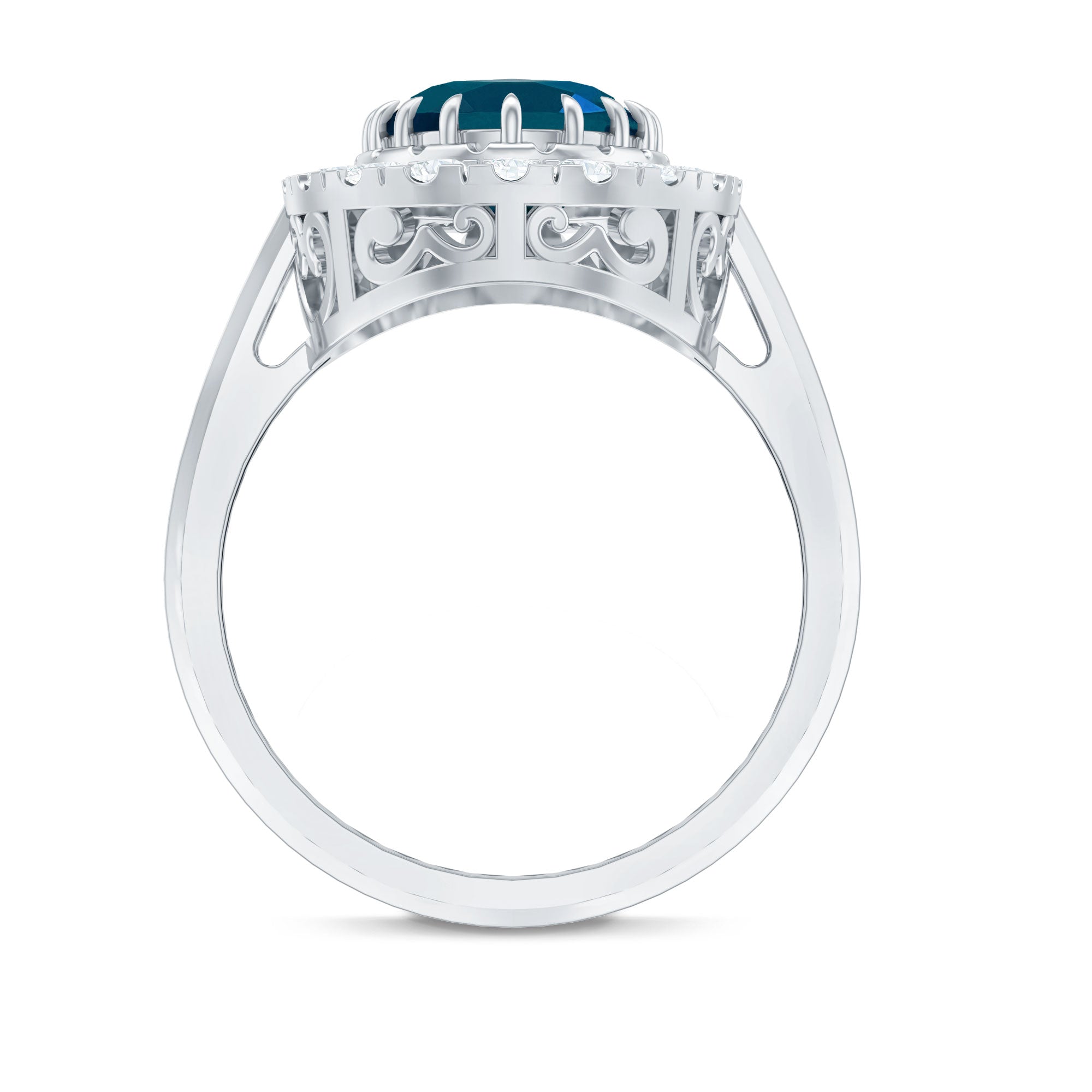 Rosec Jewels-Genuine London Blue Topaz Statement Engagement Ring with Diamond