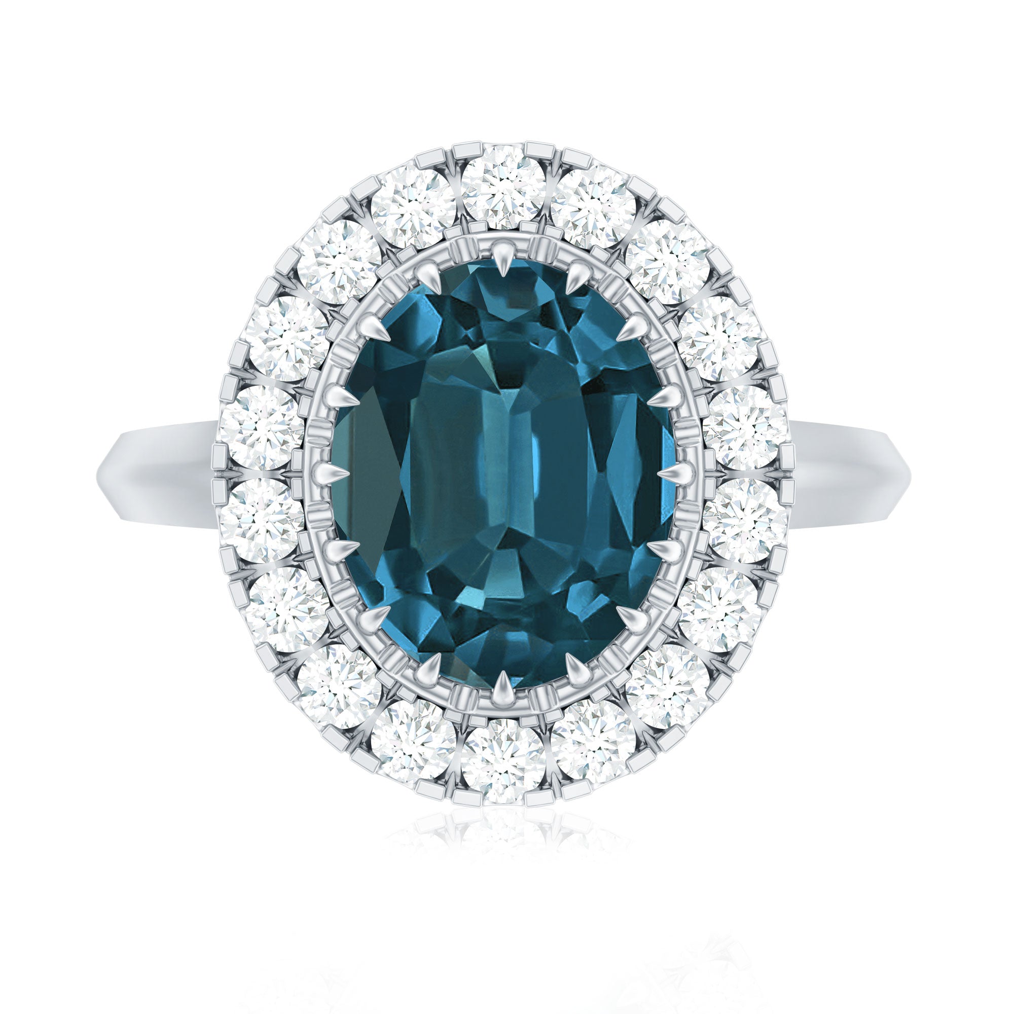 Rosec Jewels-Genuine London Blue Topaz Statement Engagement Ring with Diamond
