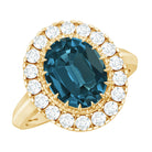 Rosec Jewels-Genuine London Blue Topaz Statement Engagement Ring with Diamond