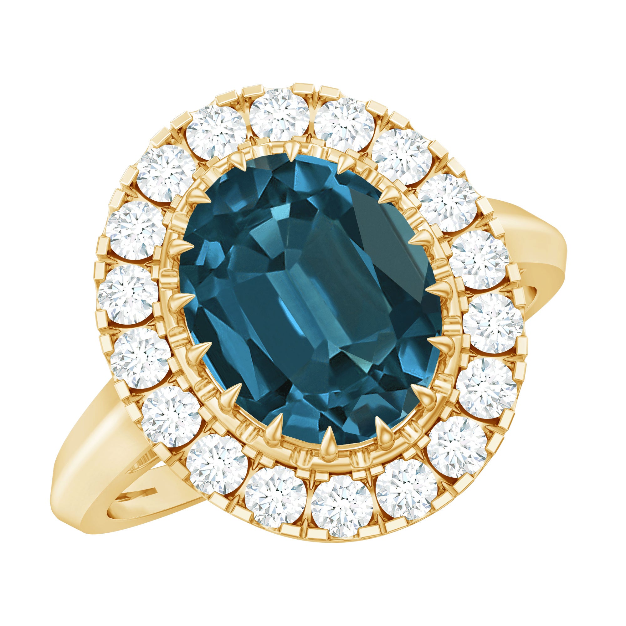 Rosec Jewels-Genuine London Blue Topaz Statement Engagement Ring with Diamond