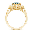 Rosec Jewels-Genuine London Blue Topaz Statement Engagement Ring with Diamond