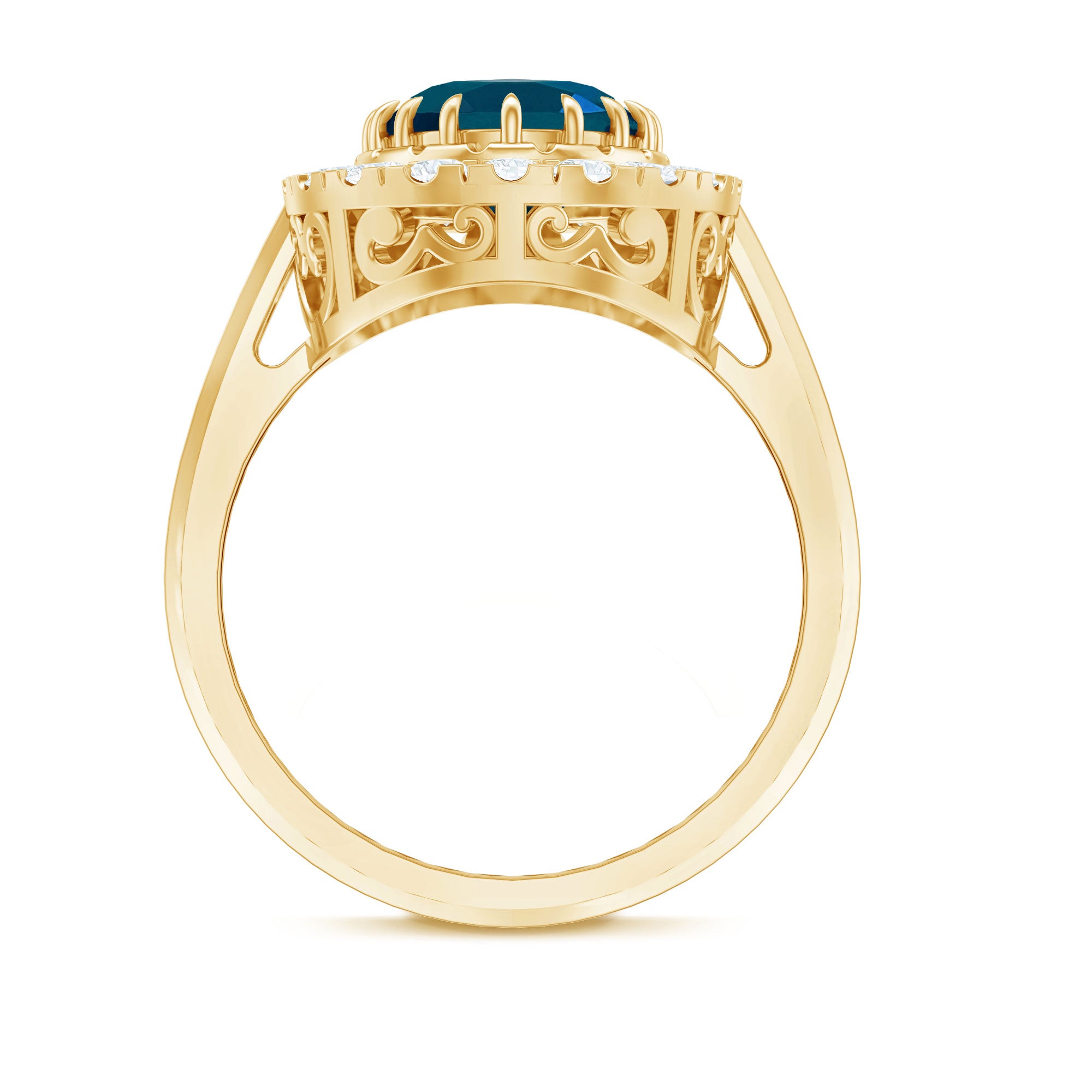 Rosec Jewels-Genuine London Blue Topaz Statement Engagement Ring with Diamond