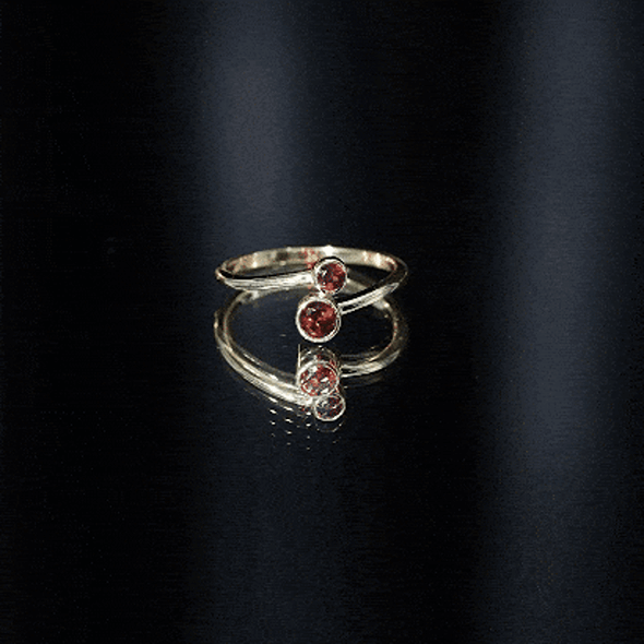 Natural Garnet 2 Stone Promise Ring with Bypass Shank AAA - Rosec Jewels