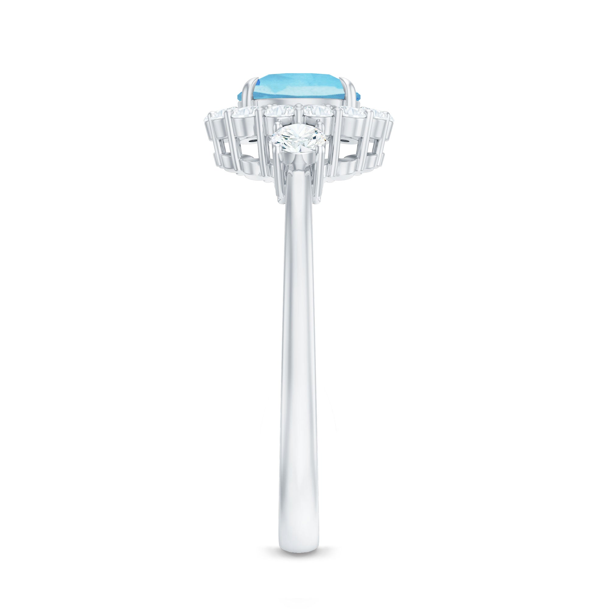 Rosec Jewels-Classic Aquamarine Engagement Ring with Diamond Halo