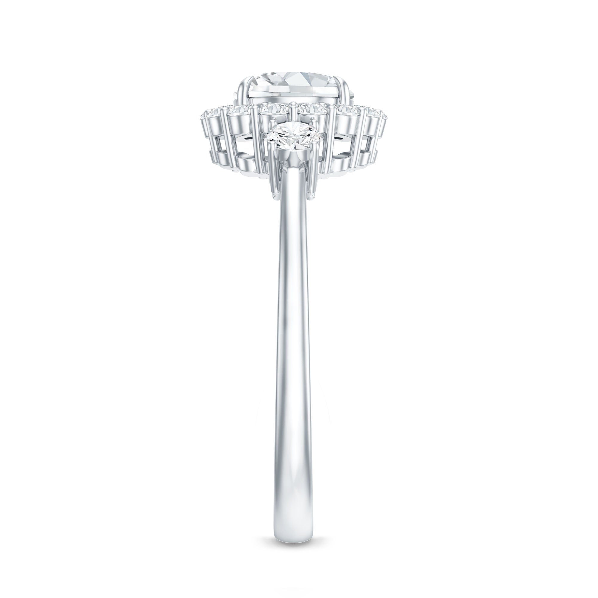 Rosec Jewels-Round Cut Moissanite Halo Engagement Ring with Certificate