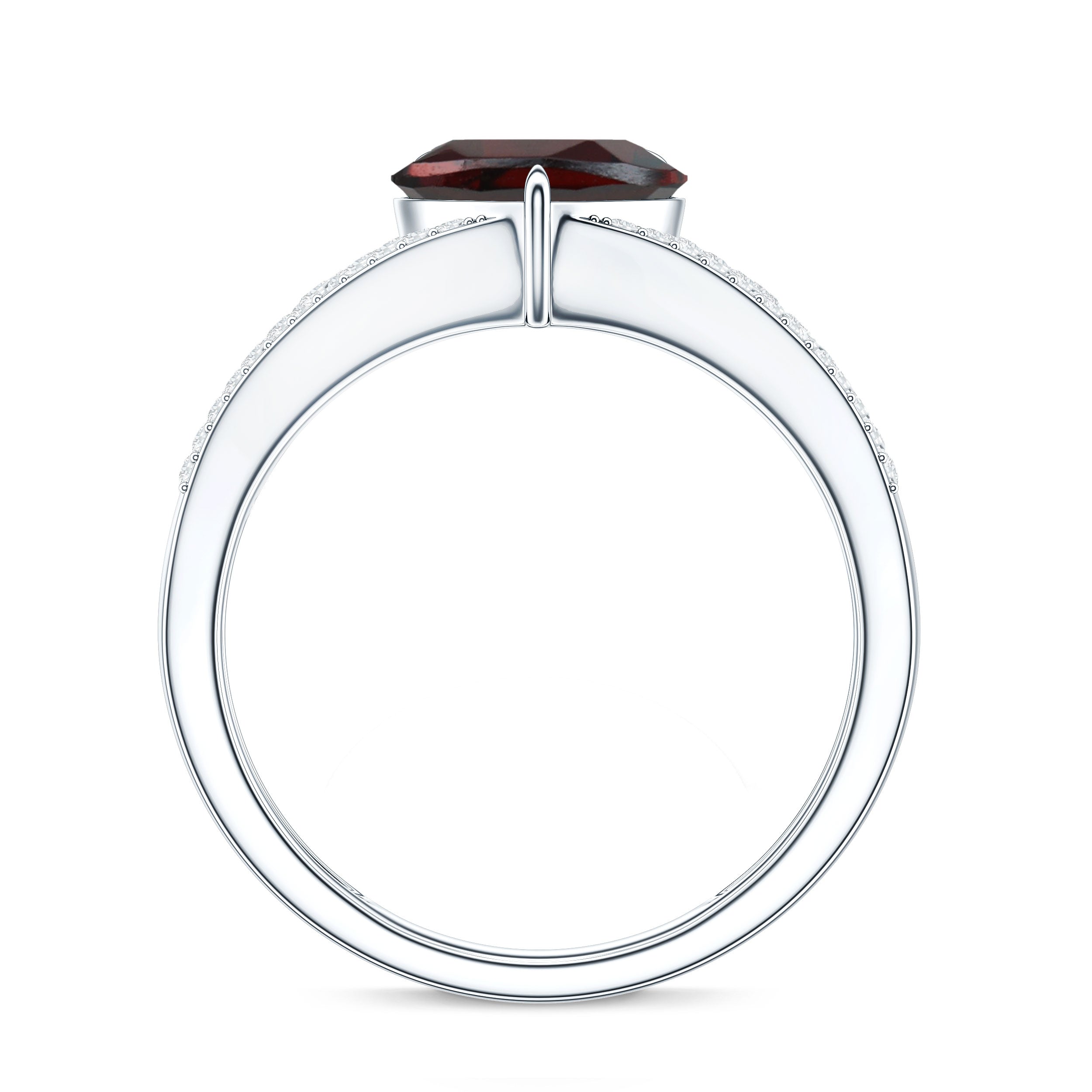 Natural 8mm Garnet Heart Engagement Ring with Diamond Split Shank AAA - Rosec Jewels