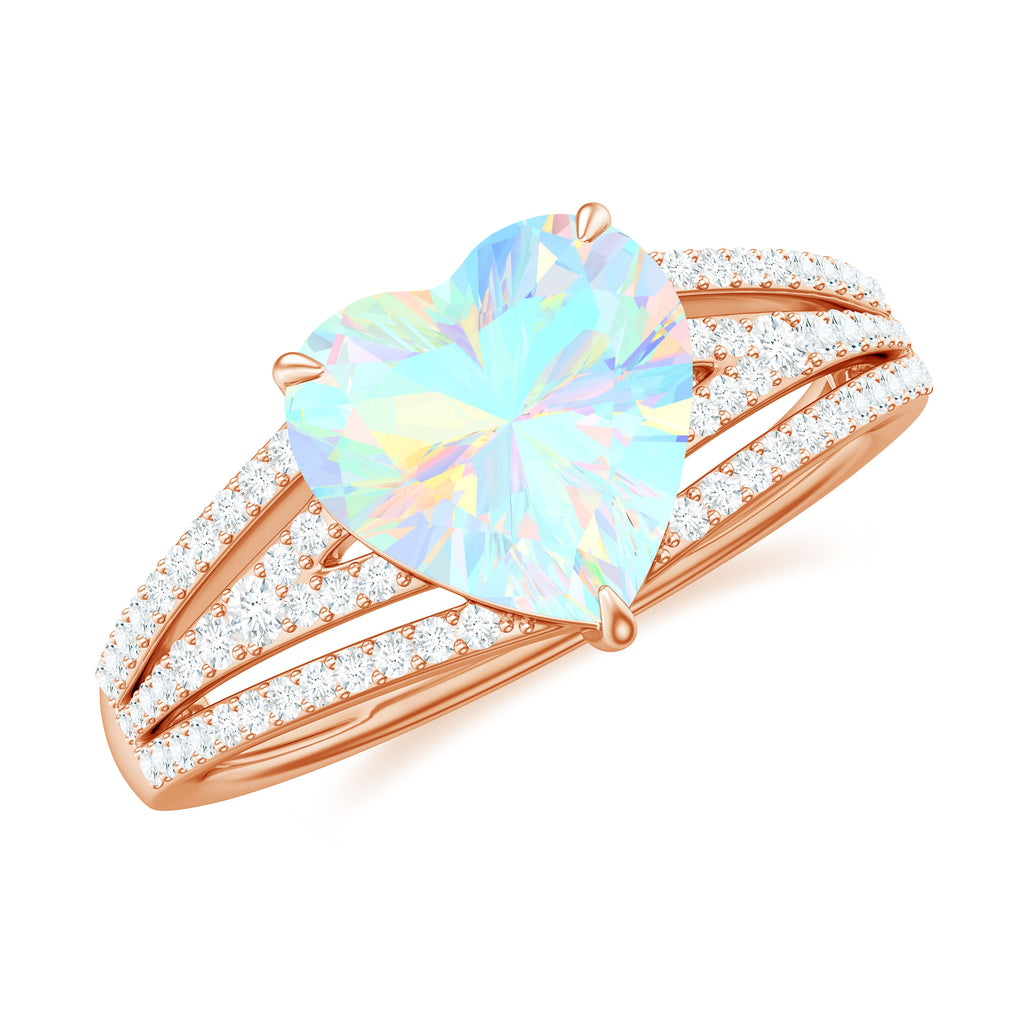 Heart Shape Solitaire Ethiopian Opal Designer Engagement Ring with Diamond Ethiopian Opal - ( AAA ) - Quality - Rosec Jewels