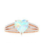 Designer Ethiopian Opal Heart Engagement Ring with Diamond Split Shank AAA - Rosec Jewels
