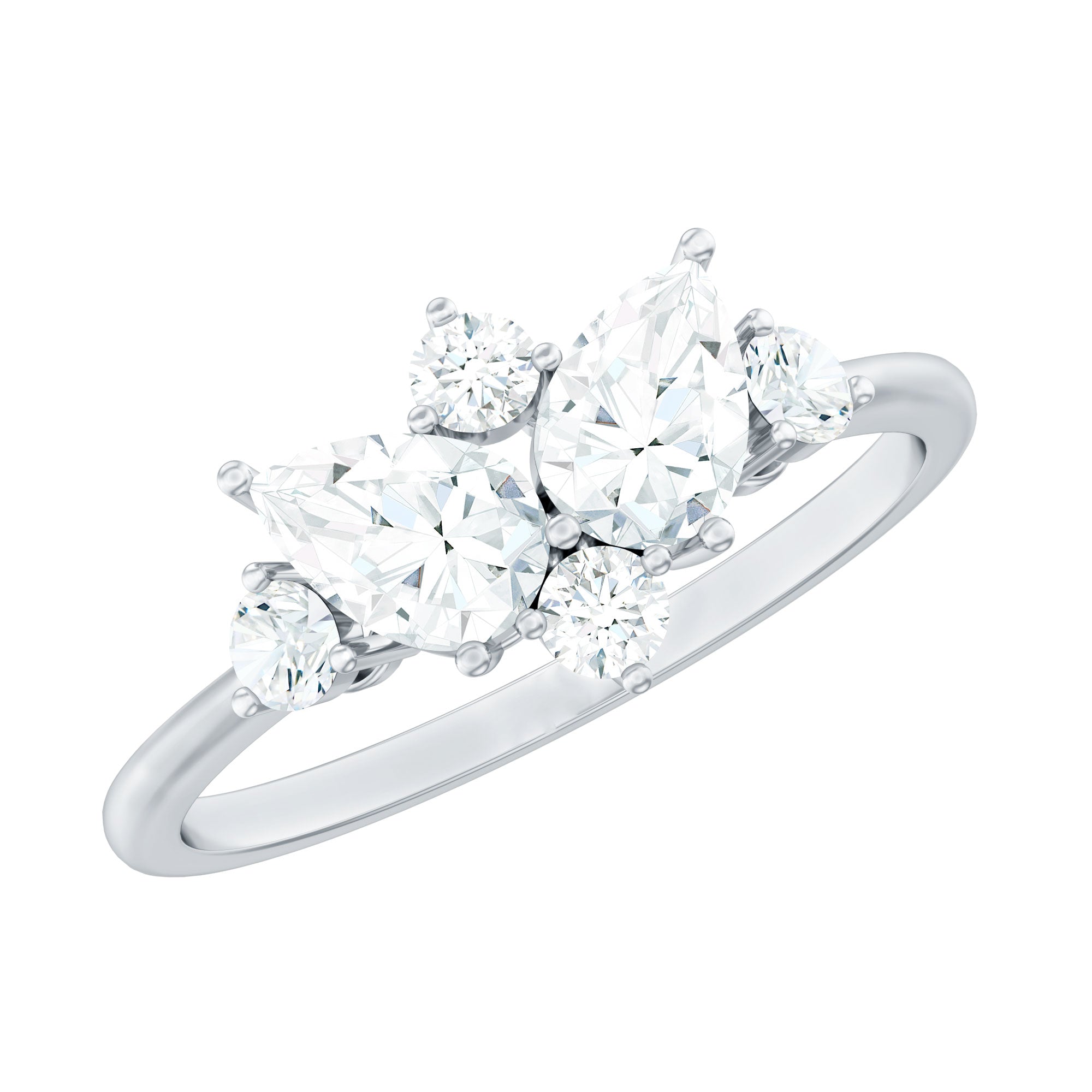 Rosec Jewels-Pear and Round Moissanite Cluster Promise Ring