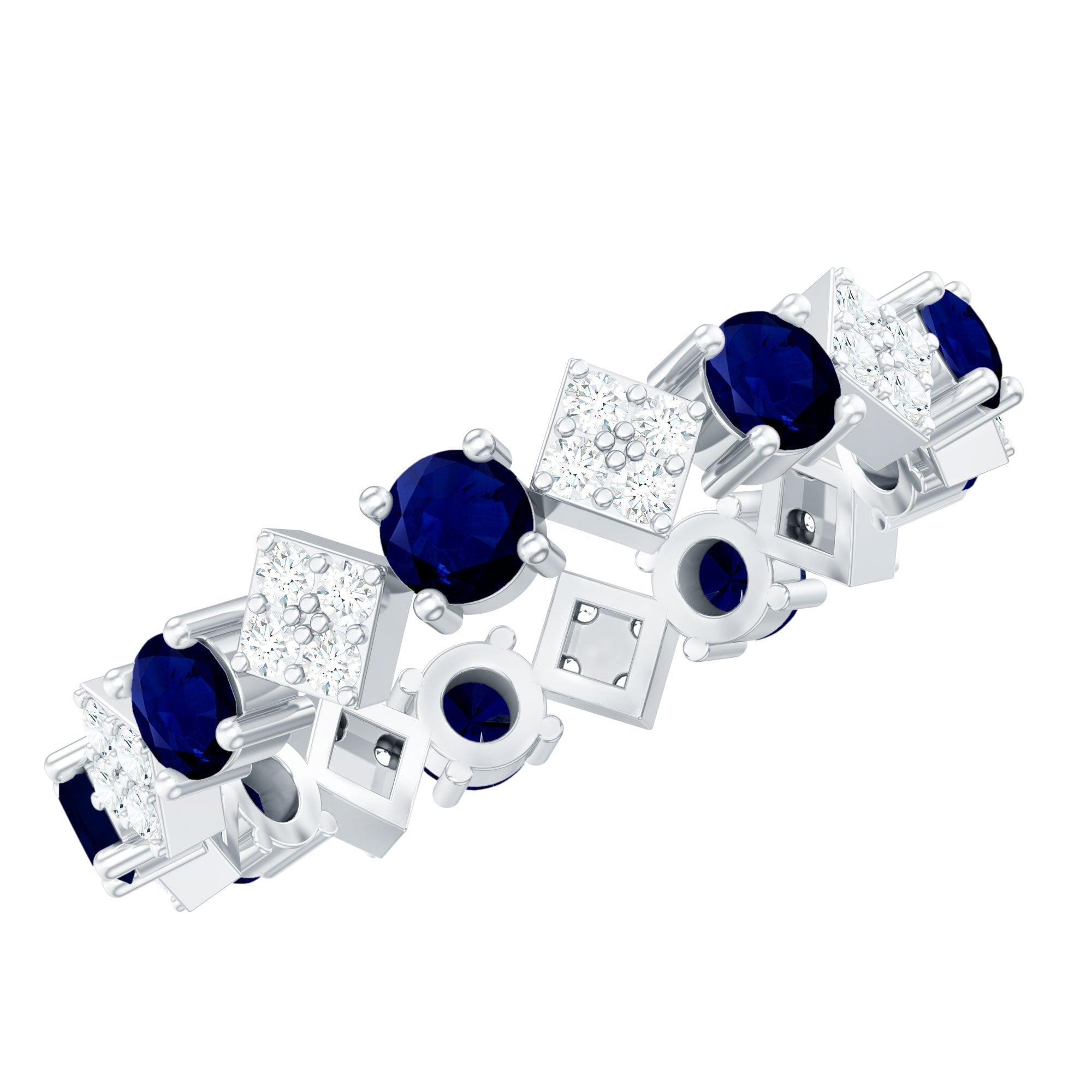 Rosec Jewels-2 CT Natural Blue Sapphire and Diamond Eternity Band Ring