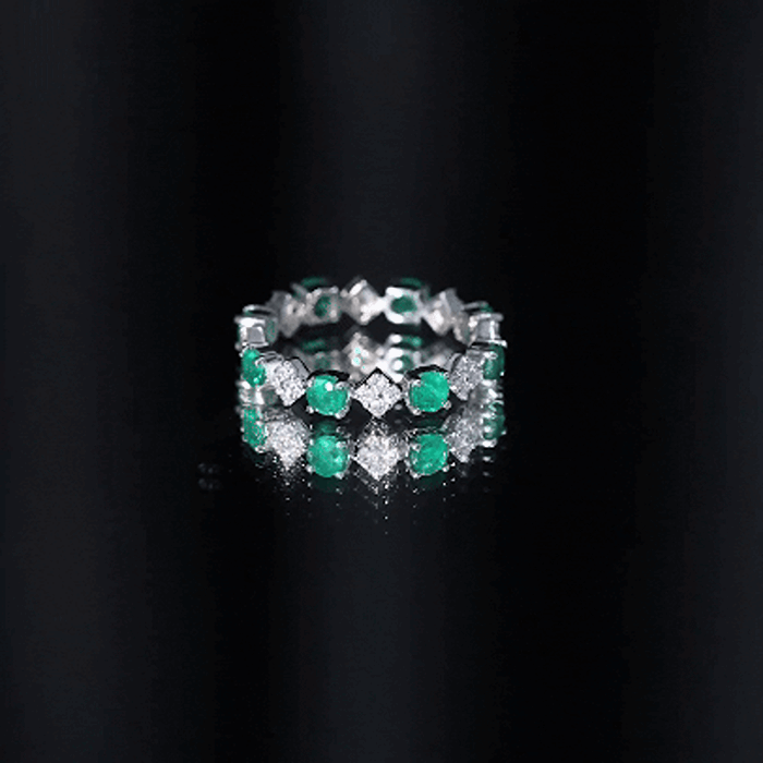 Rosec Jewels-Genuine Emerald and Diamond Eternity Wedding Band