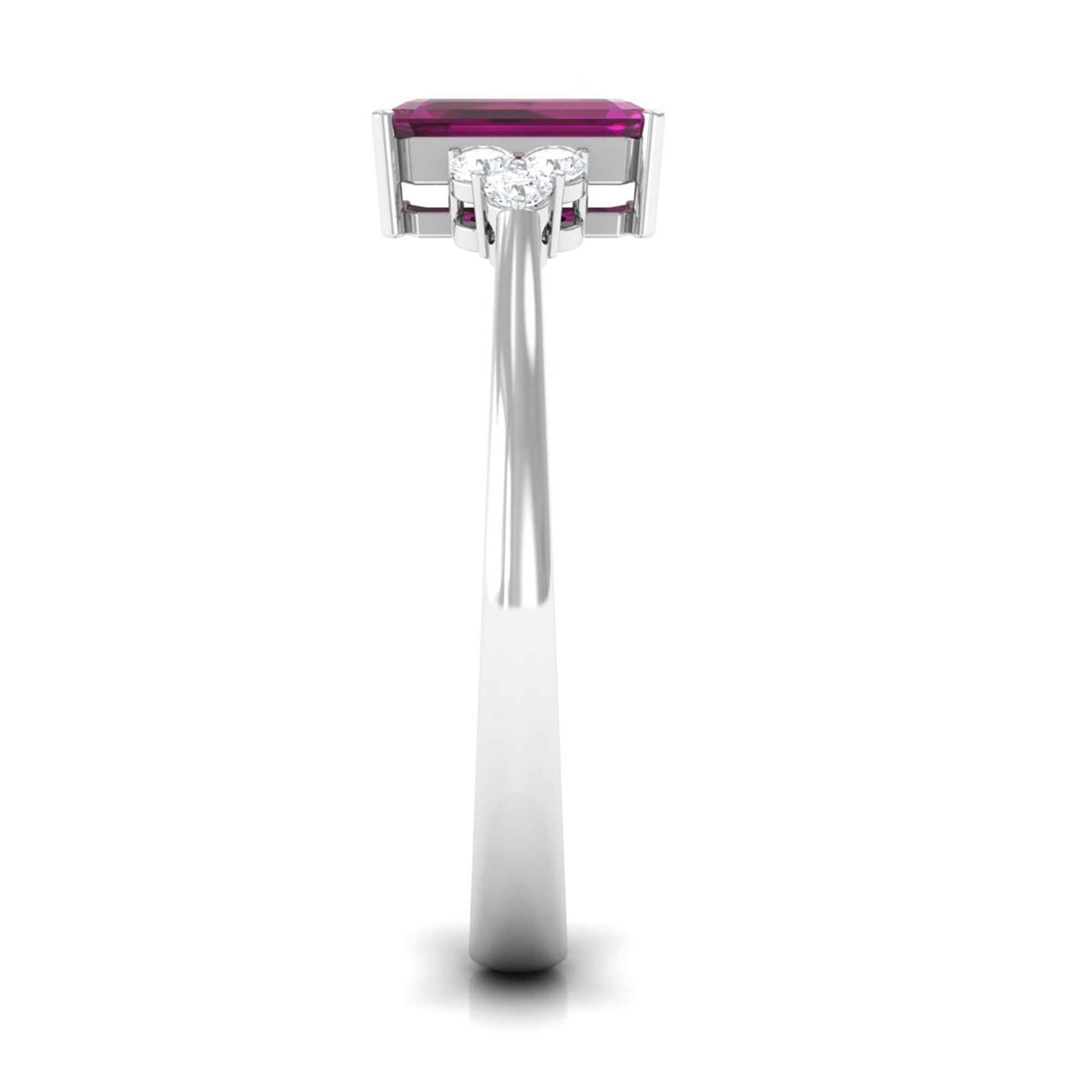 Emerald Cut Rhodolite Solitaire Engagement Ring with Diamond Trio Rhodolite - ( AAA ) - Quality - Rosec Jewels