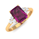 Emerald Cut Rhodolite Solitaire Engagement Ring with Diamond Trio Rhodolite - ( AAA ) - Quality - Rosec Jewels