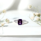 Rosec Jewels-Real 1.4 Carat Amethyst Emerald Cut Engagement Ring with Diamond Trio