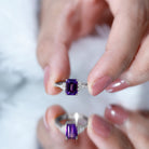 Rosec Jewels-Real 1.4 Carat Amethyst Emerald Cut Engagement Ring with Diamond Trio