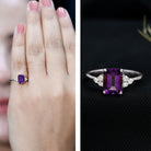 Rosec Jewels-Real 1.4 Carat Amethyst Emerald Cut Engagement Ring with Diamond Trio