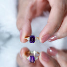 Rosec Jewels-Real 1.4 Carat Amethyst Emerald Cut Engagement Ring with Diamond Trio