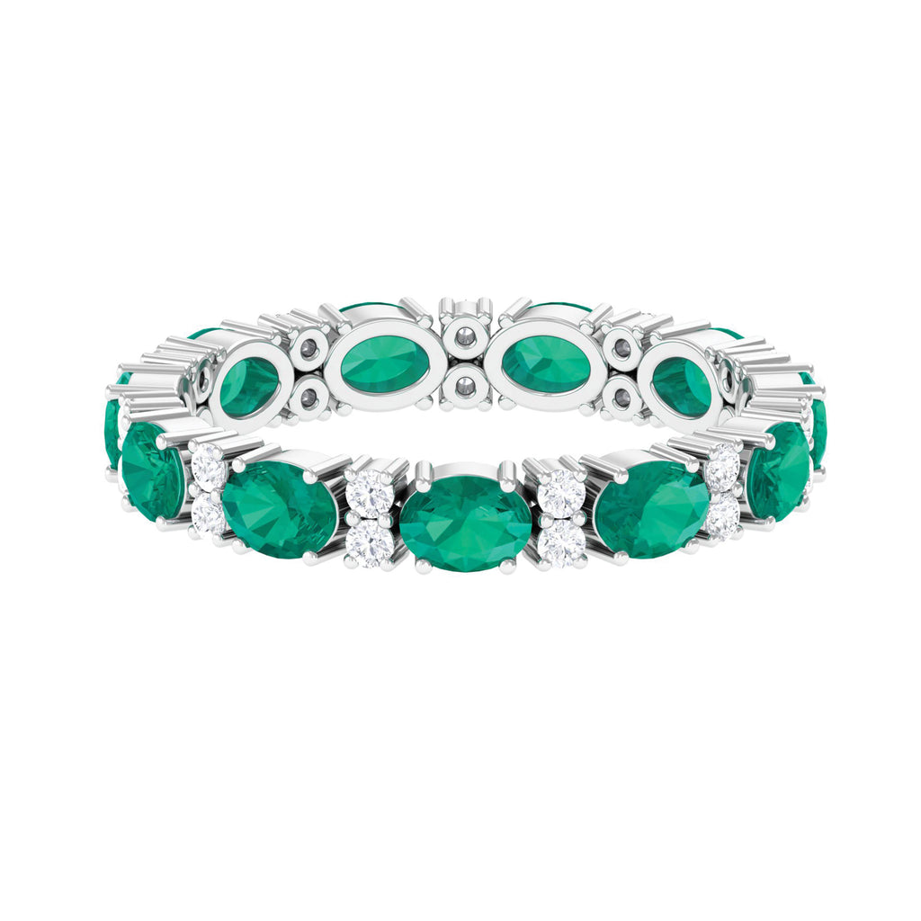 Oval Cut Green Emerald Eternity Band Ring with Diamond Emerald - ( AAA ) - Quality - Rosec Jewels