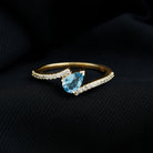Real Aquamarine and Diamond Promise Ring in Bypass Shank AAA - Rosec Jewels
