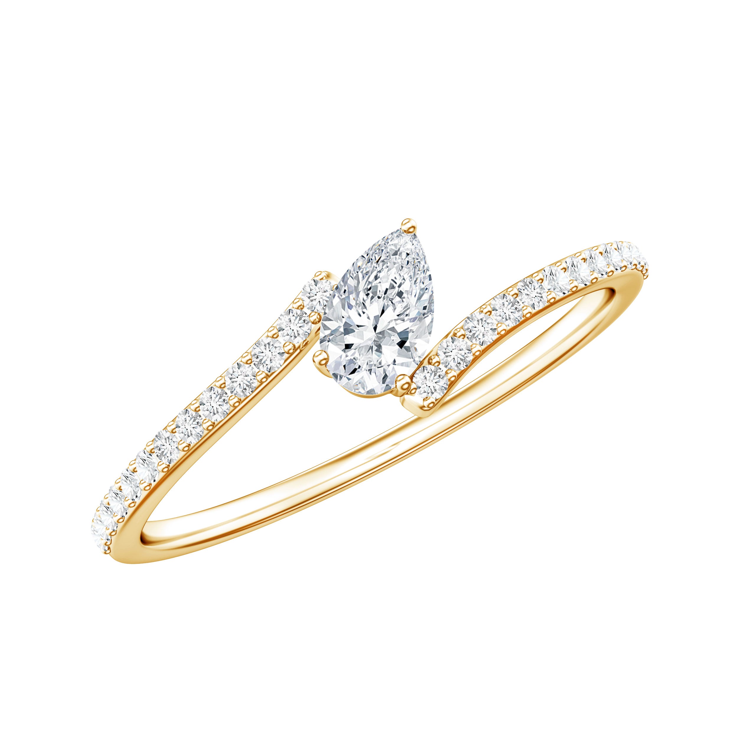 Pear Shaped Moissanite Bypass Promise Ring for Her D-VS1 - Rosec Jewels