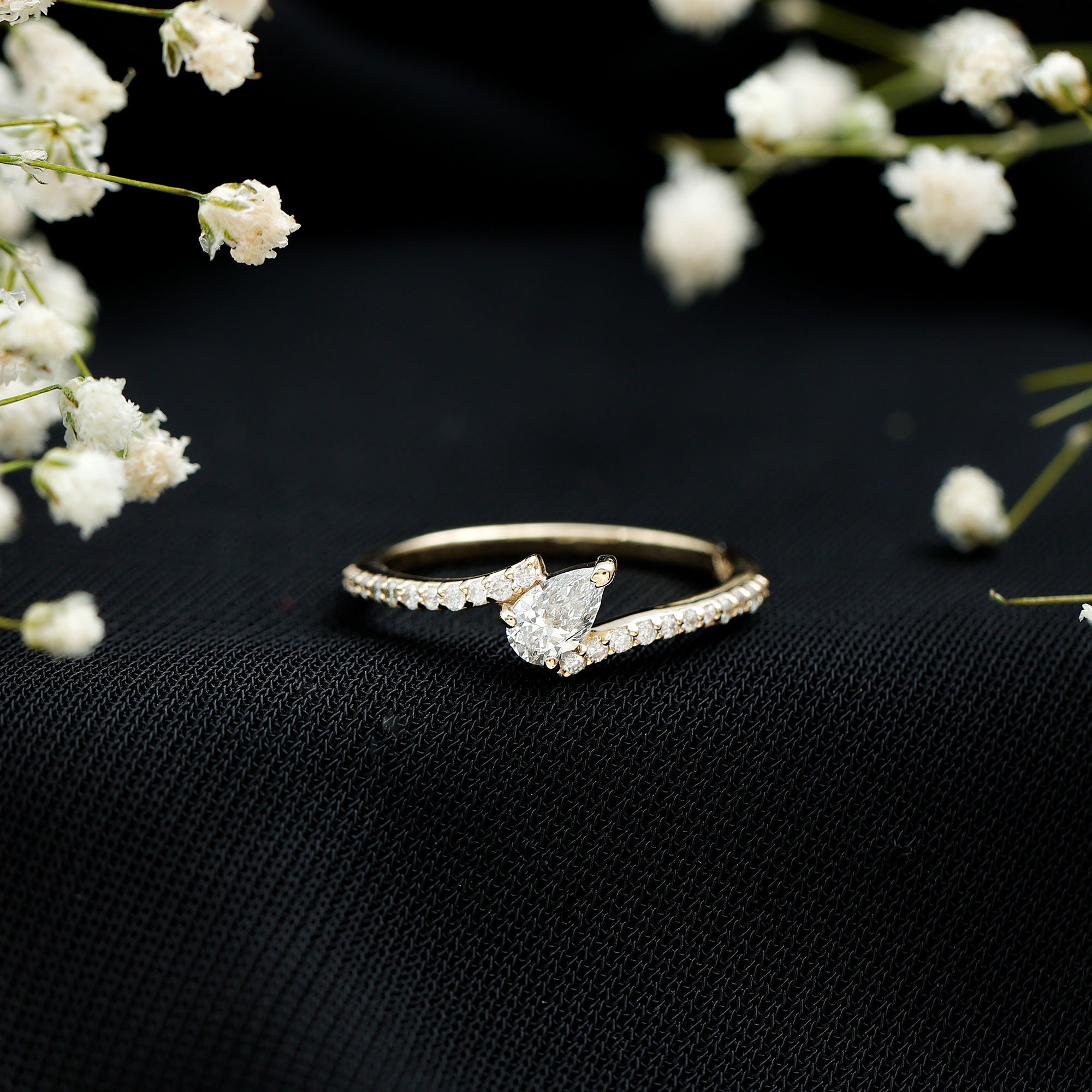 Pear Shaped Moissanite Bypass Promise Ring for Her D-VS1 - Rosec Jewels