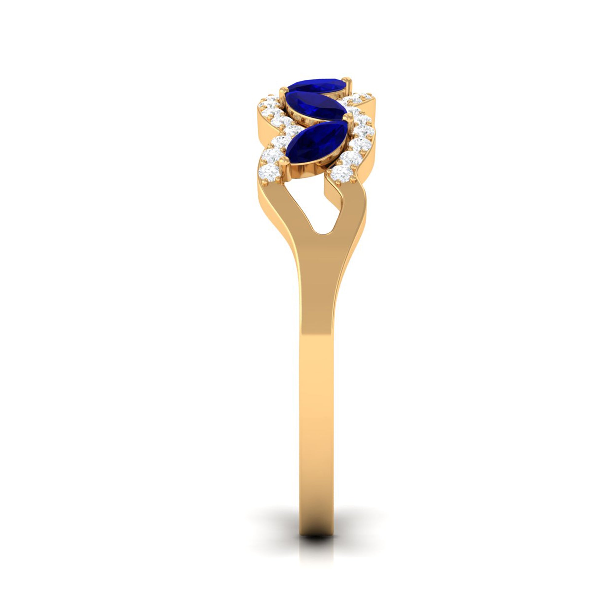 1 CT Minimal Marquise Cut Blue Sapphire Anniversary Ring with Diamond Accent Blue Sapphire - ( AAA ) - Quality - Rosec Jewels
