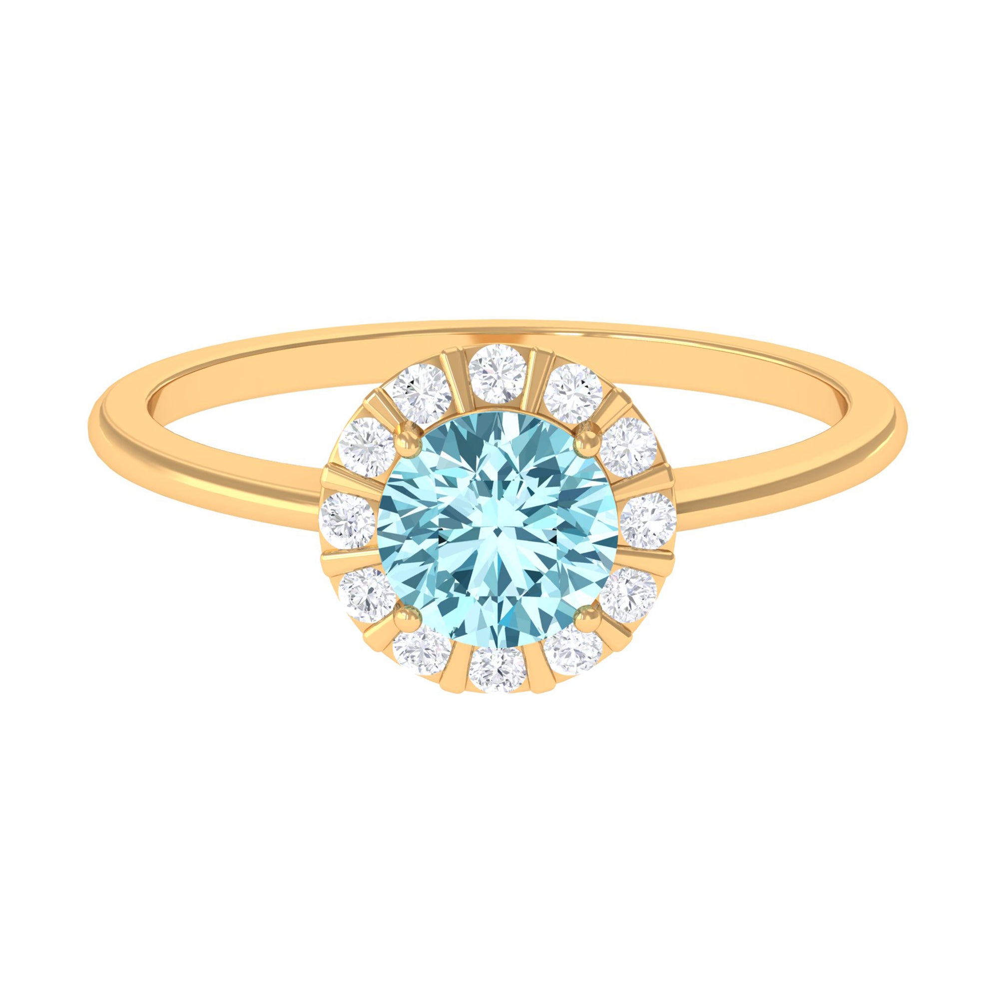Rosec Jewels-1 CT Aquamarine Engagement Ring with Diamond Floating Halo