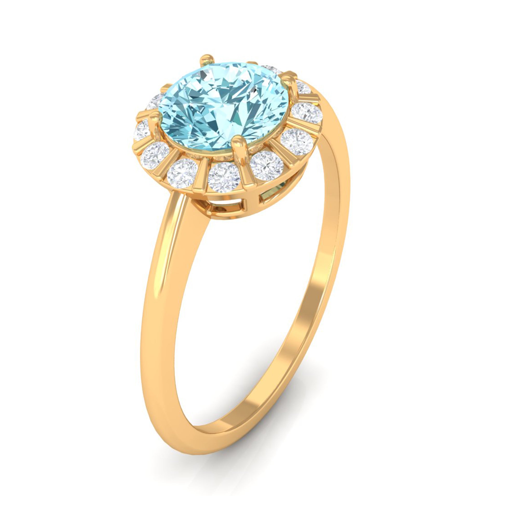 Rosec Jewels-1 CT Aquamarine Engagement Ring with Diamond Floating Halo