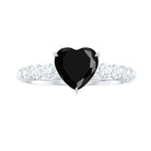 Natural 2 Carat Black Spinel Heart Engagement Ring with Diamond Side Stones AAA - Rosec Jewels