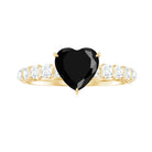 Natural 2 Carat Black Spinel Heart Engagement Ring with Diamond Side Stones AAA - Rosec Jewels