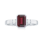 2.25 CT Emerald Cut Rhodolite Solitaire Engagement Ring with Diamond Accent Rhodolite - ( AAA ) - Quality - Rosec Jewels
