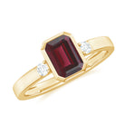 2.25 CT Emerald Cut Rhodolite Solitaire Engagement Ring with Diamond Accent Rhodolite - ( AAA ) - Quality - Rosec Jewels