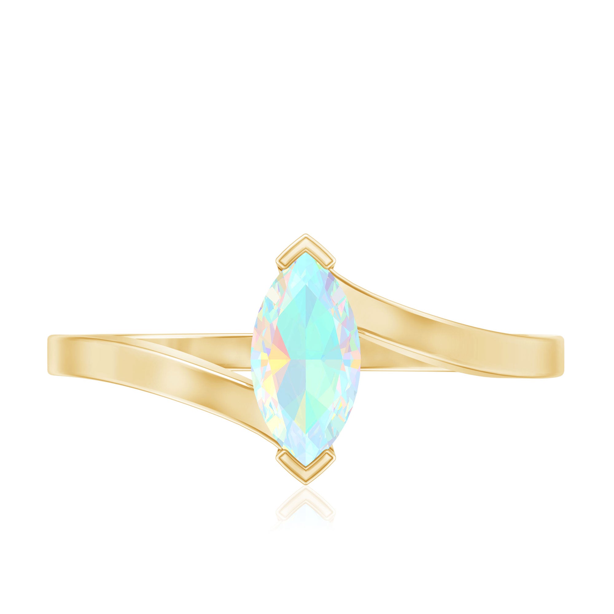 Natural Marquise Ethiopian Rainbow Opal Promise Ring with Bypass Shank AAA - Rosec Jewels