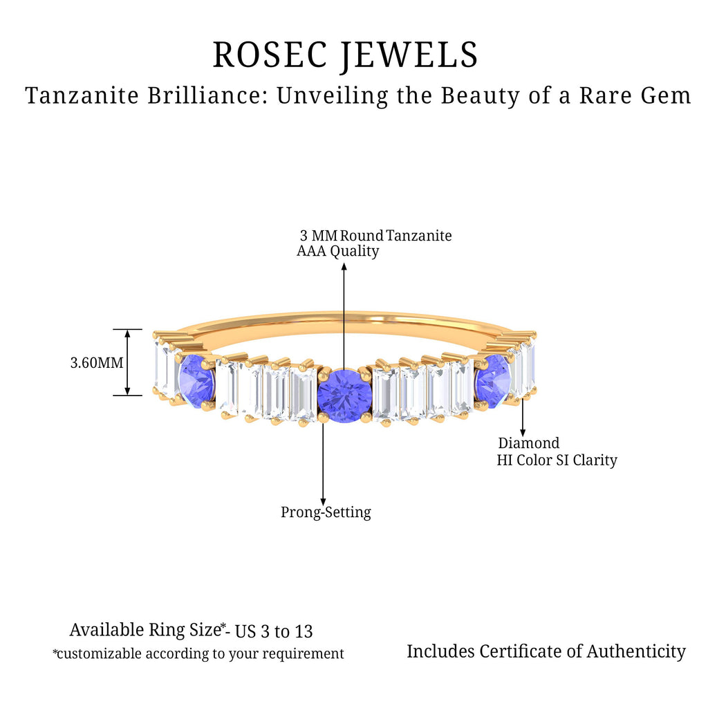 Classic Tanzanite and Diamond Half Eternity Band Ring Tanzanite - ( AAA ) - Quality - Rosec Jewels