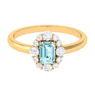 Octagon Aquamarine Engagement Ring with Diamond Halo AAA - Rosec Jewels