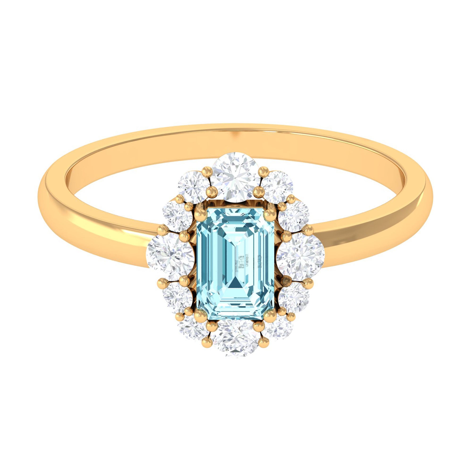 Octagon Aquamarine Engagement Ring with Diamond Halo AAA - Rosec Jewels