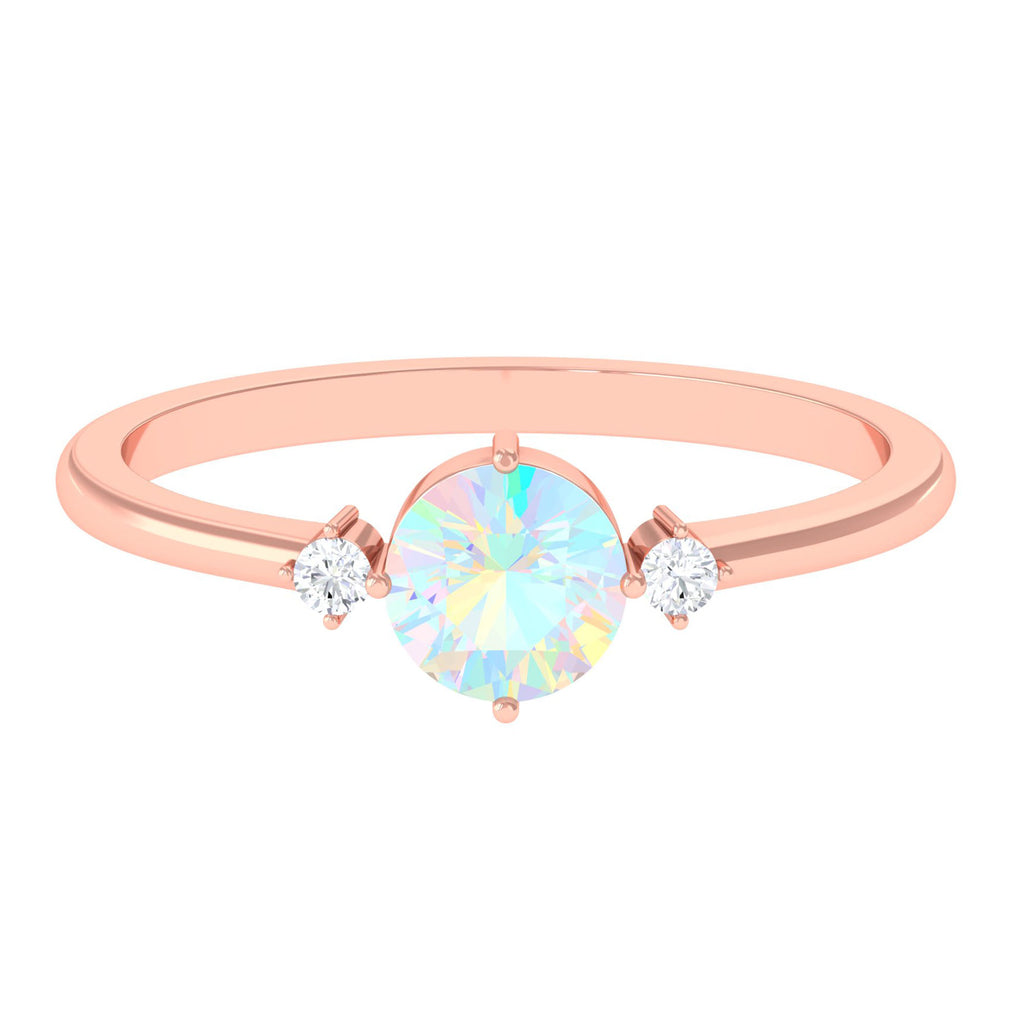 Round Ethiopian Opal Solitaire Promise Ring with Diamond Ethiopian Opal - ( AAA ) - Quality - Rosec Jewels