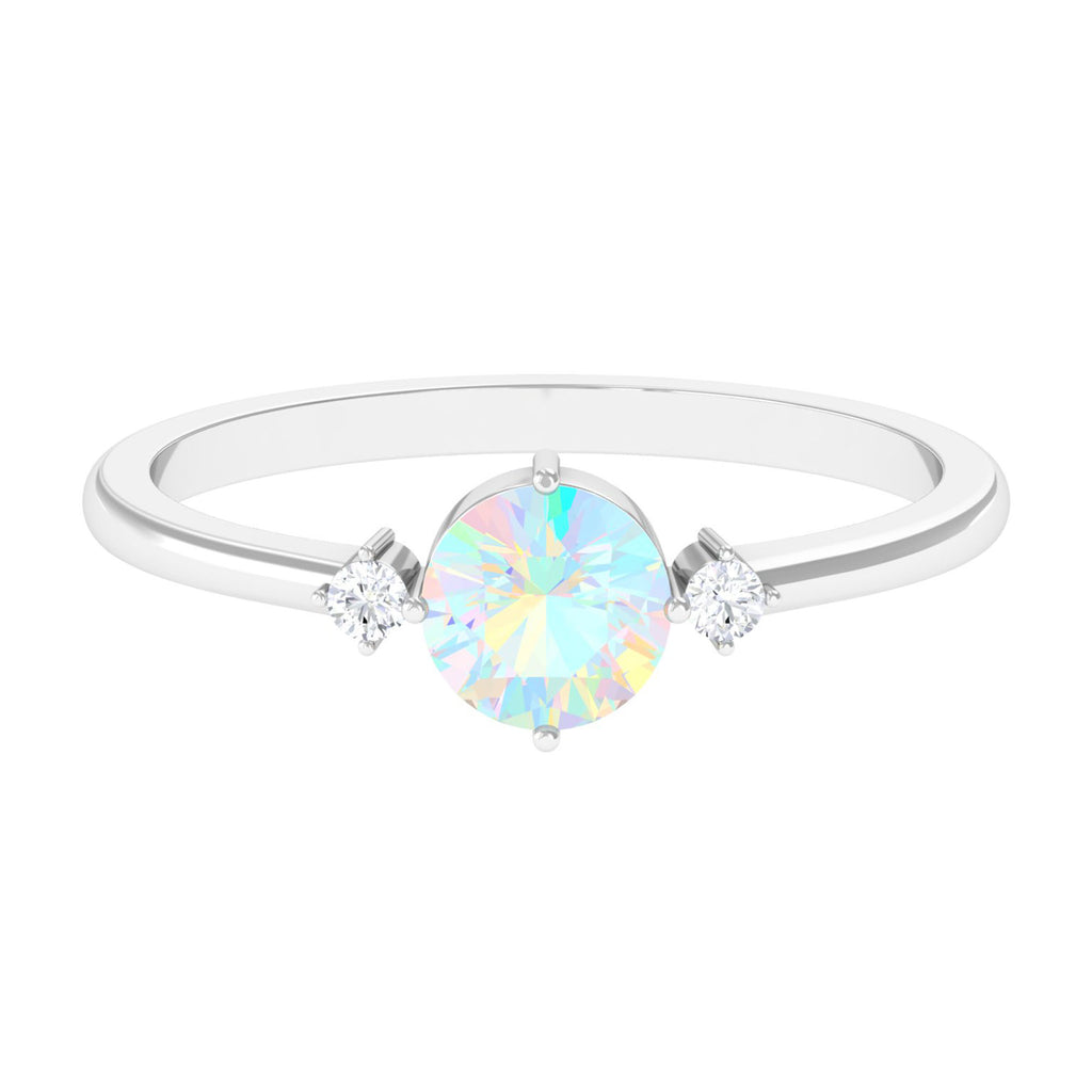 Rosec Jewels-Round Ethiopian Opal Solitaire Promise Ring with Diamond