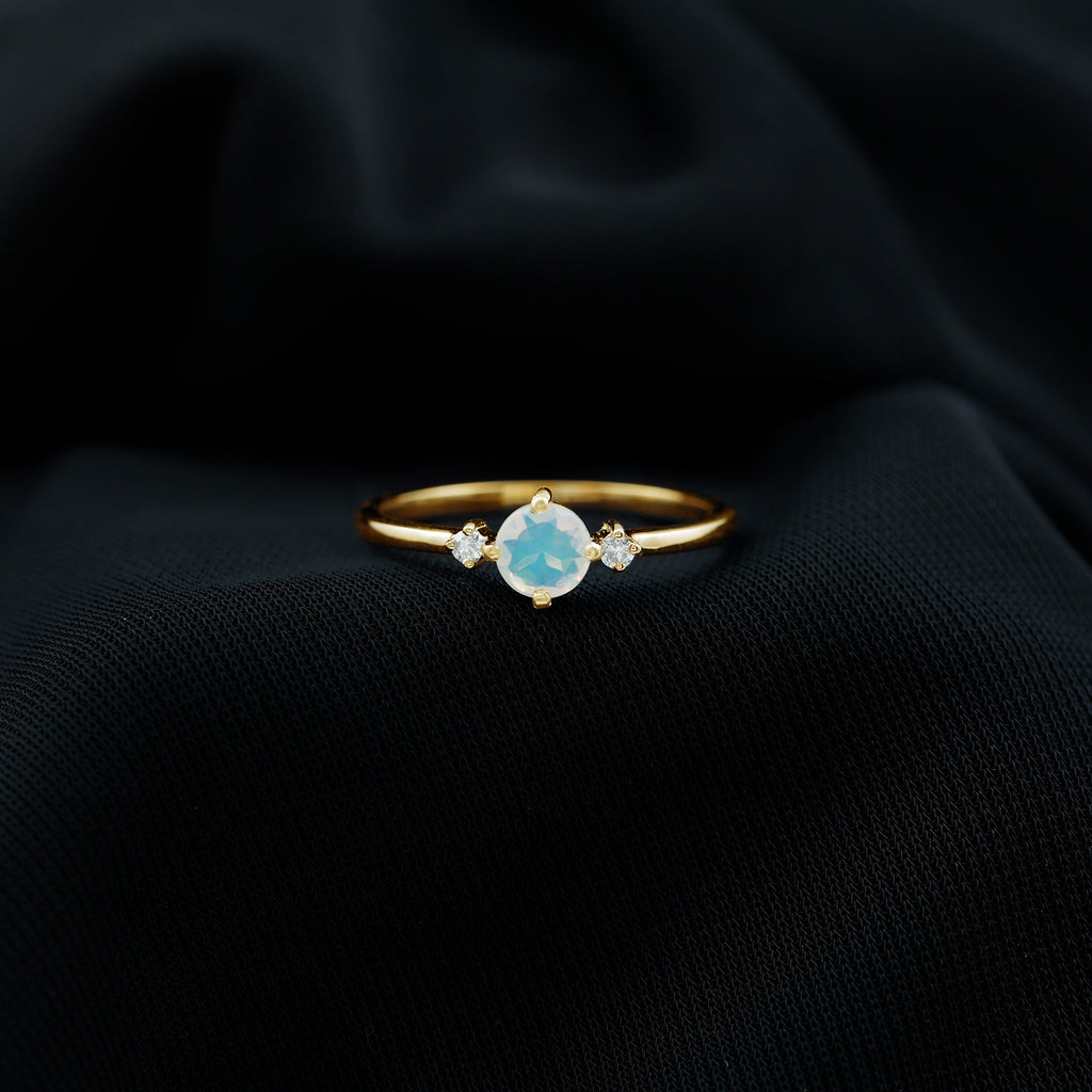 Round Ethiopian Opal Solitaire Promise Ring with Diamond Ethiopian Opal - ( AAA ) - Quality - Rosec Jewels