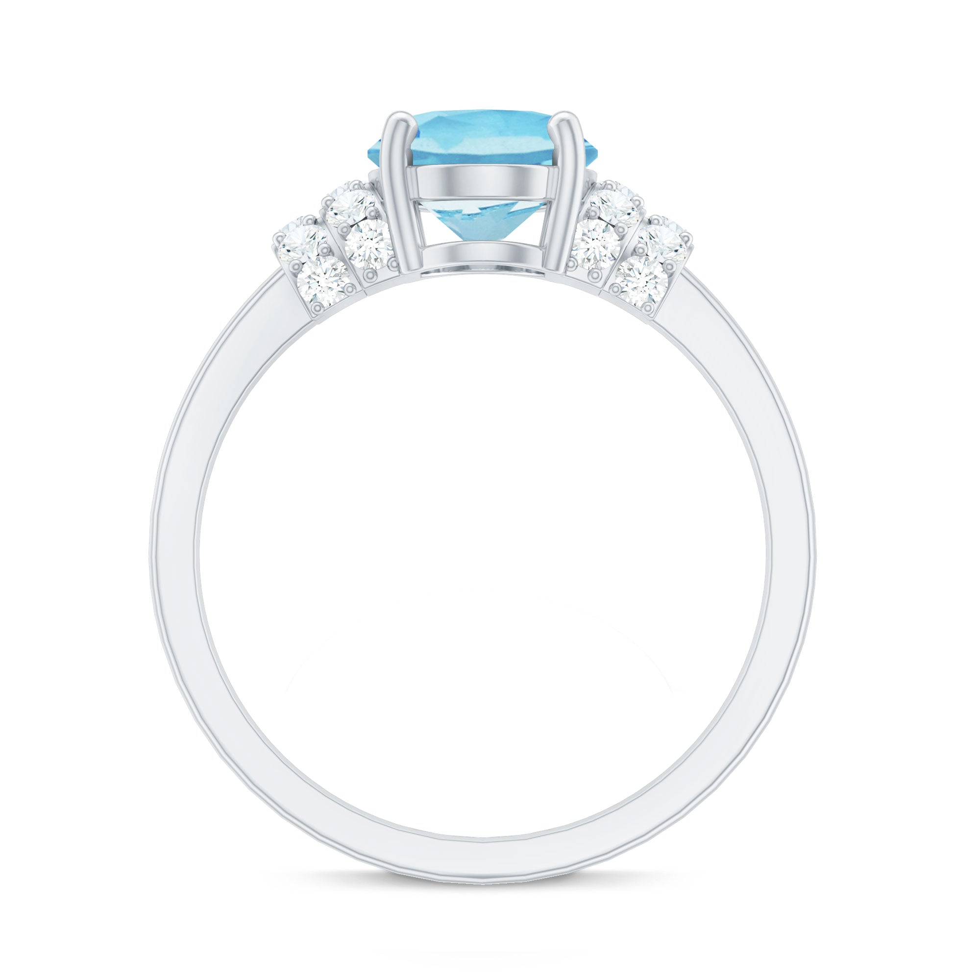 1 Carat Oval Cut Aquamarine Engagement Ring with Diamond Collar AAA - Rosec Jewels