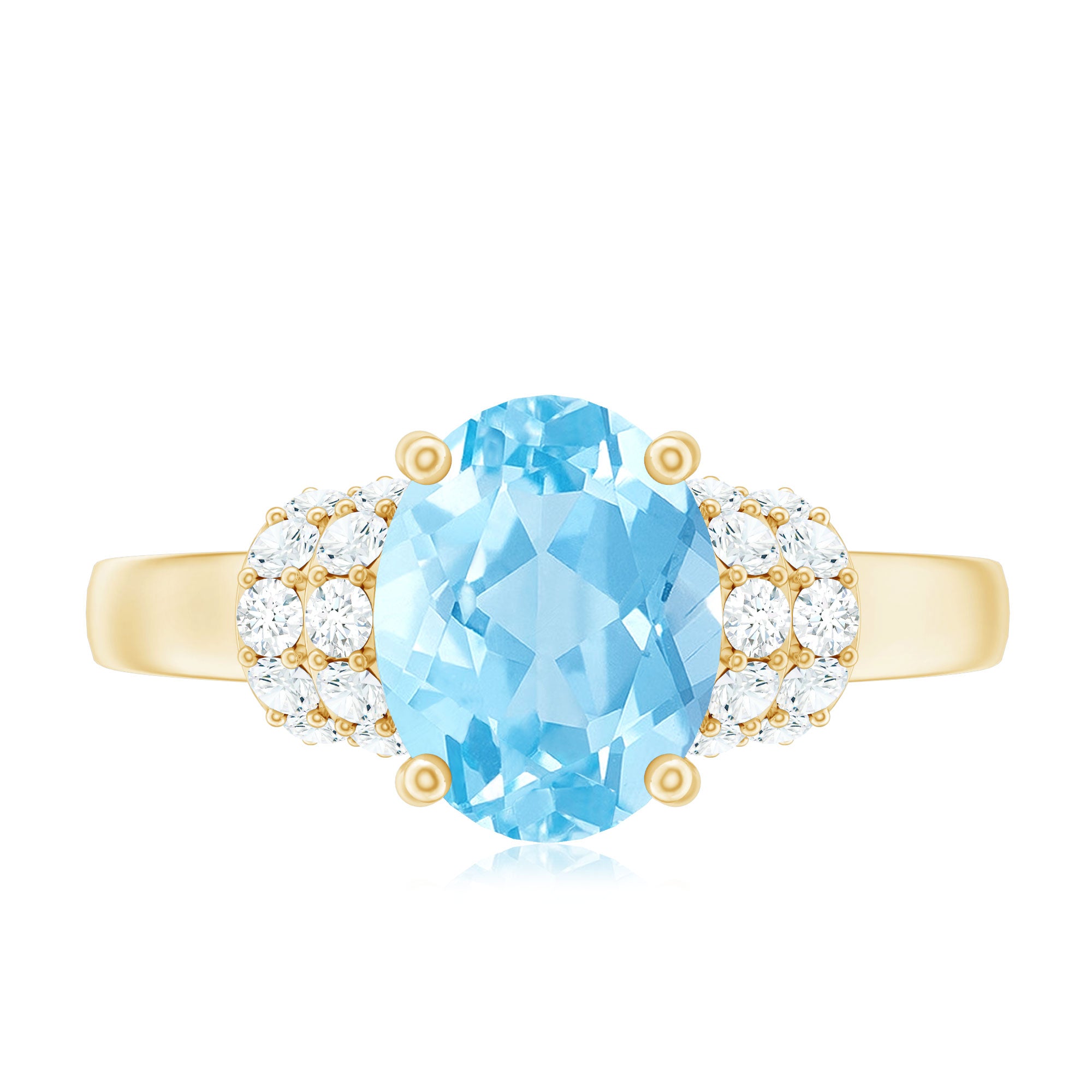 1 Carat Oval Cut Aquamarine Engagement Ring with Diamond Collar AAA - Rosec Jewels
