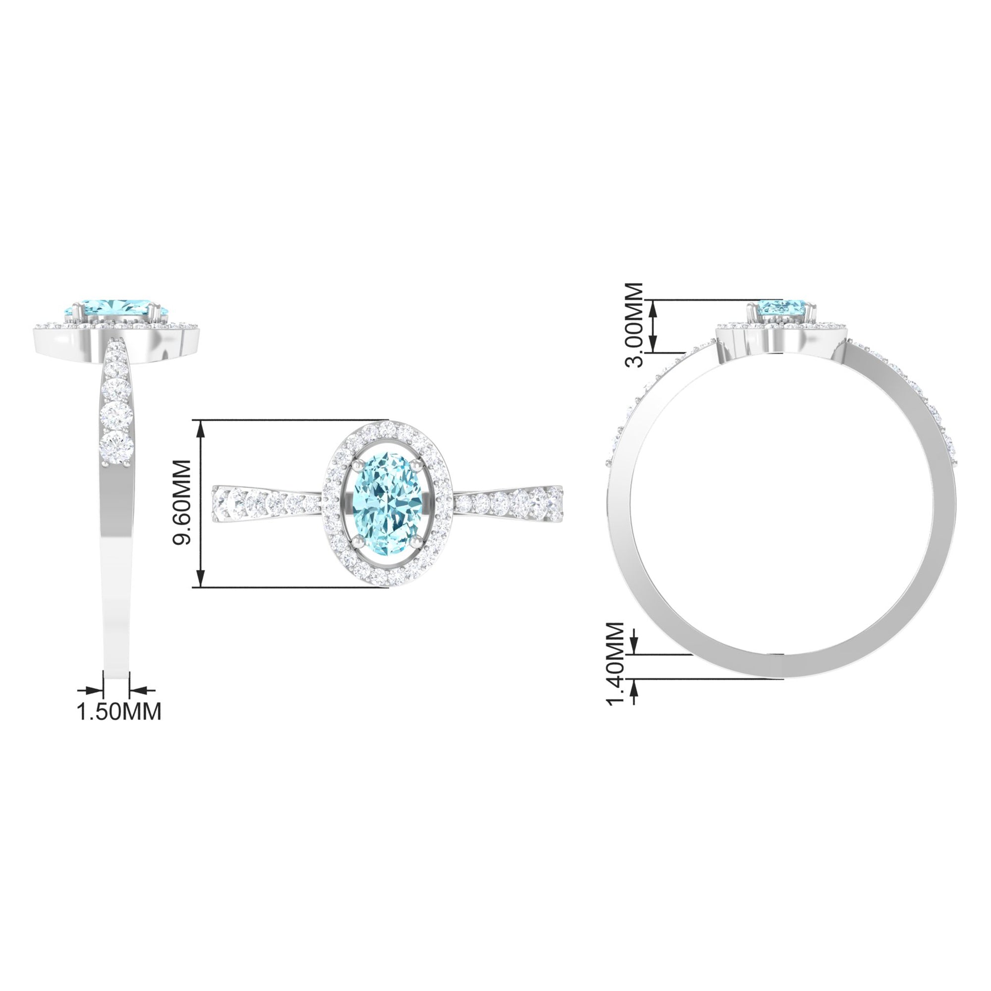 Rosec Jewels-1 CT Aquamarine Engagement Ring with Diamond Halo