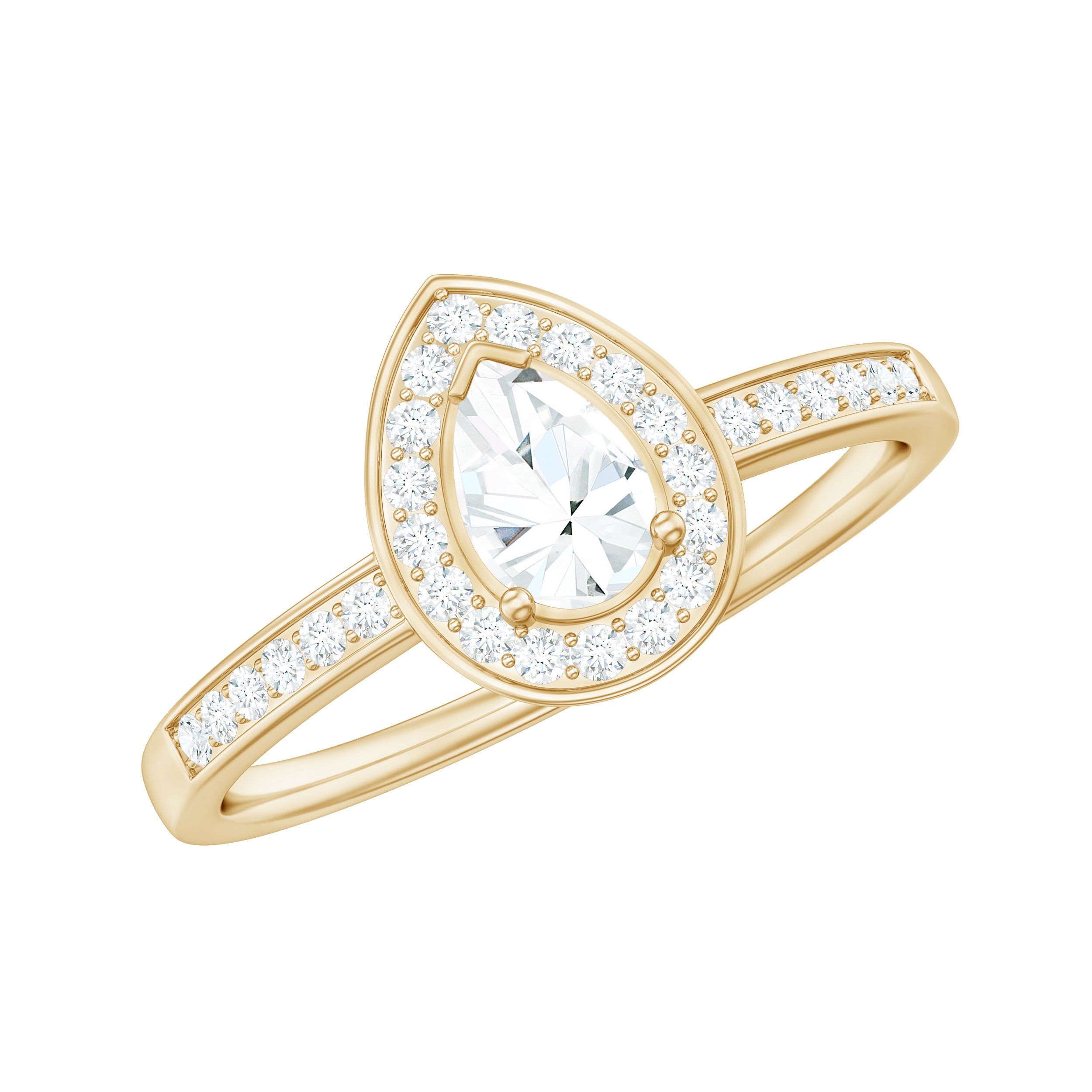Zircon Teardrop Halo Engagement Ring AAAA - Rosec Jewels