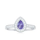Rosec Jewels-Natural Pear Cut Tanzanite Teardrop Engagement Ring with Diamond Halo