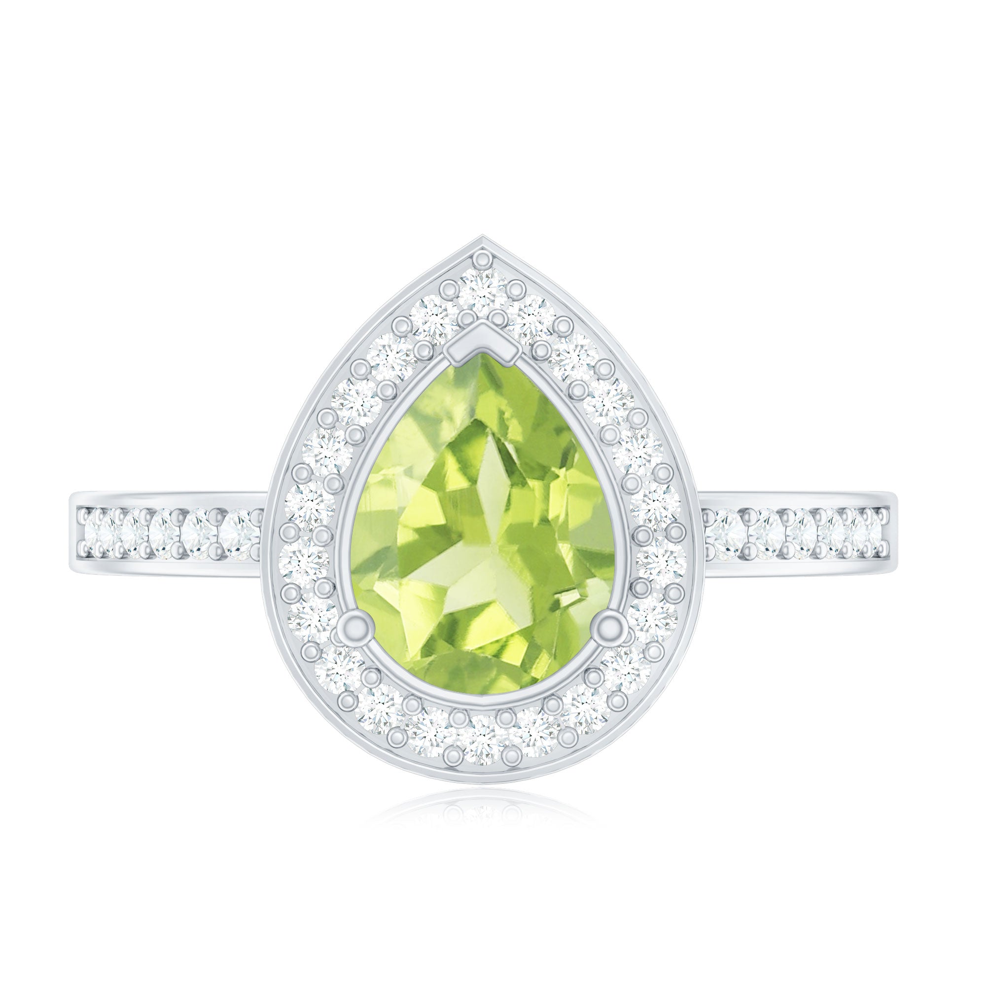 Natural 1 Carat Peridot Teardrop Engagement Ring with Diamond Halo AAA - Rosec Jewels