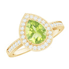 Natural 1 Carat Peridot Teardrop Engagement Ring with Diamond Halo AAA - Rosec Jewels