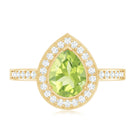Natural 1 Carat Peridot Teardrop Engagement Ring with Diamond Halo AAA - Rosec Jewels