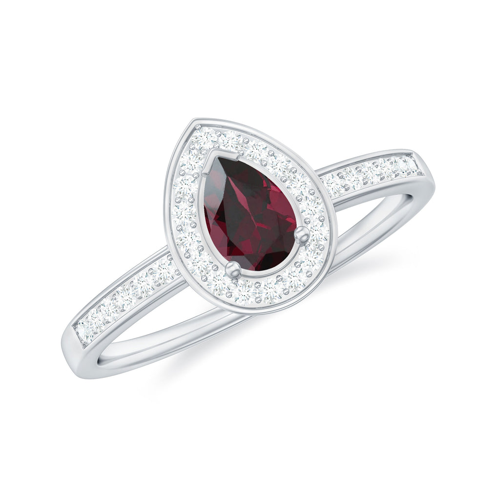 Classic Rhodolite and Diamond Halo Engagement Ring Rhodolite - ( AAA ) - Quality - Rosec Jewels