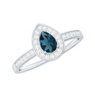 5X7MM Pear Shaped London Blue Topaz Engagement Ring with Real Diamond Halo AAA - Rosec Jewels